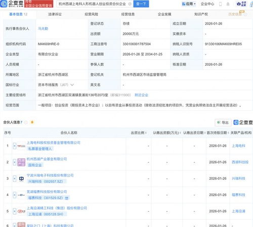 产业资本入局人形机器人 兴瑞科技与上海沿浦等联手设立创投合伙企业